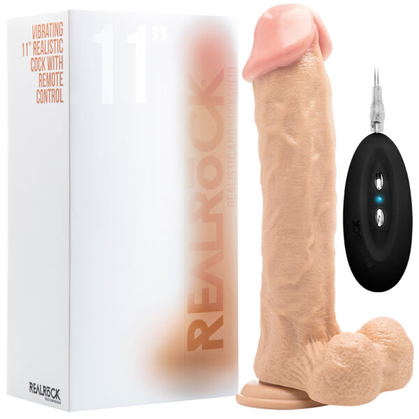 VIBRADOR REALISTA CON TESTÍCULOS REALROCK 11” BLANCO