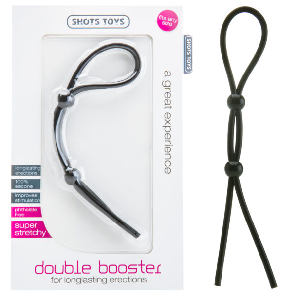 ANILLO AJUSTABLE PARA EL PENE Y LOS TESTÍCULOS DOUBLE BOOSTER NEGRO