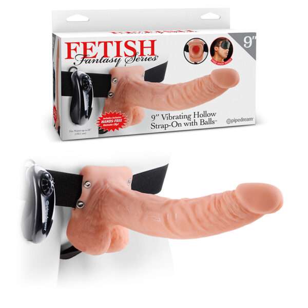 STRAP-ON HUECO CON VIBRACIÓN Y TESTICULOS 9" FETISH FANTASY SERIES BLANCO