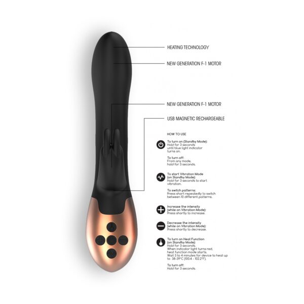 VIBRADOR CON CALENTAMIENTO RECARGABLE OPULENT ELEGANCE NEGRO - Imagen 4