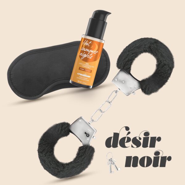 DÉSIR NOIR CONJUNTO DE ESPOSAS + ANTIFAZ SATINADO Y LUBRICANTE CON EFECTO CALOR CRUSHUIOUS - Imagen 9