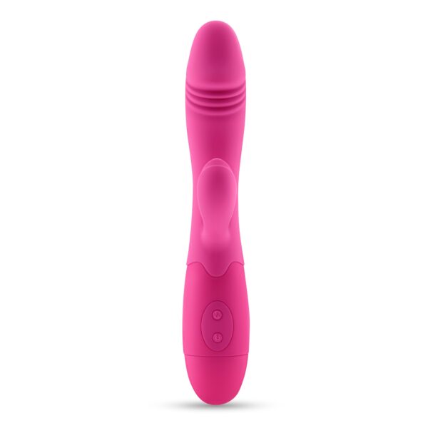 VIBRADOR RECARGABLE CON ESTIMULADOR DE CLÍTORIS BLOSSOMS ROSA FUERTE Y LUBRICANTE DE BASE AGUA INCLUIDO CRUSHIOUS - Imagen 3