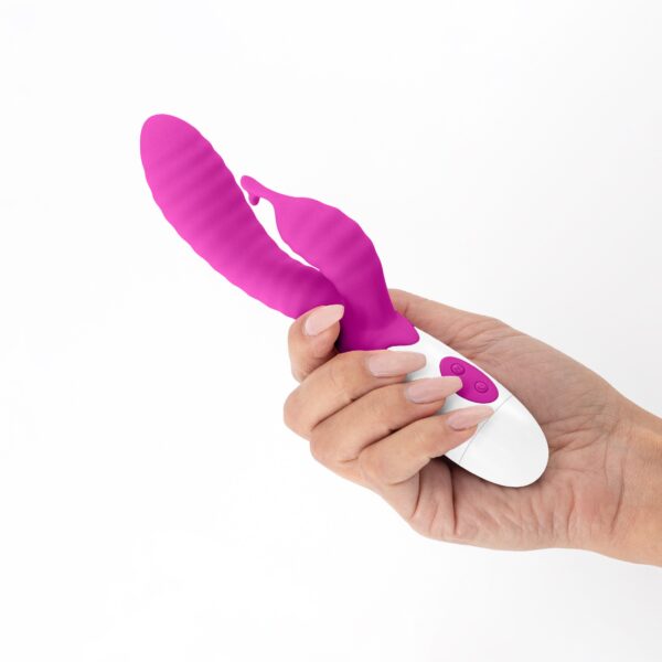 VIBRADOR CON ESTIMULADOR DE CLÍTORIS GUMMIE MORADO Y LUBRICANTE DE BASE AGUA INCLUIDO CRUSHIOUS - Imagen 7