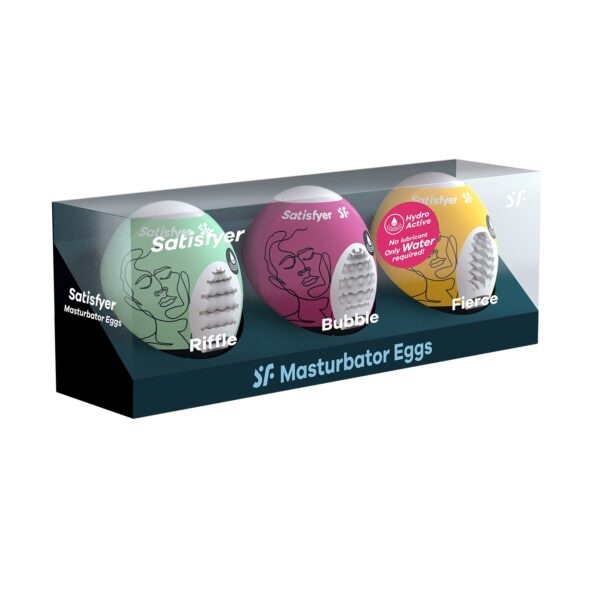 PACK DE 3 MASTURBADOR MASTURBATOR EGG RIFFLE, BUBBLE Y FIERCE SATISFYER - Imagen 3