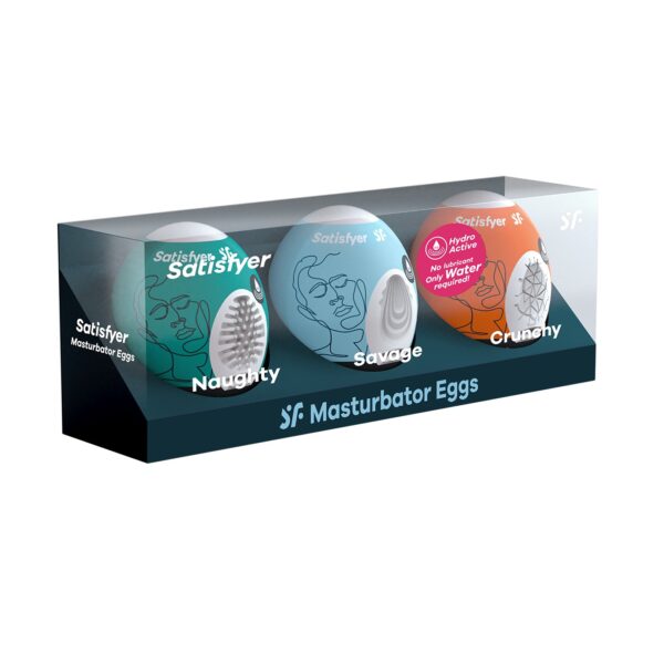 PACK DE 3 MASTURBADOR MASTURBATOR EGG NAUGHTY, SAVAGE Y CRUNCHY SATISFYER - Imagen 3