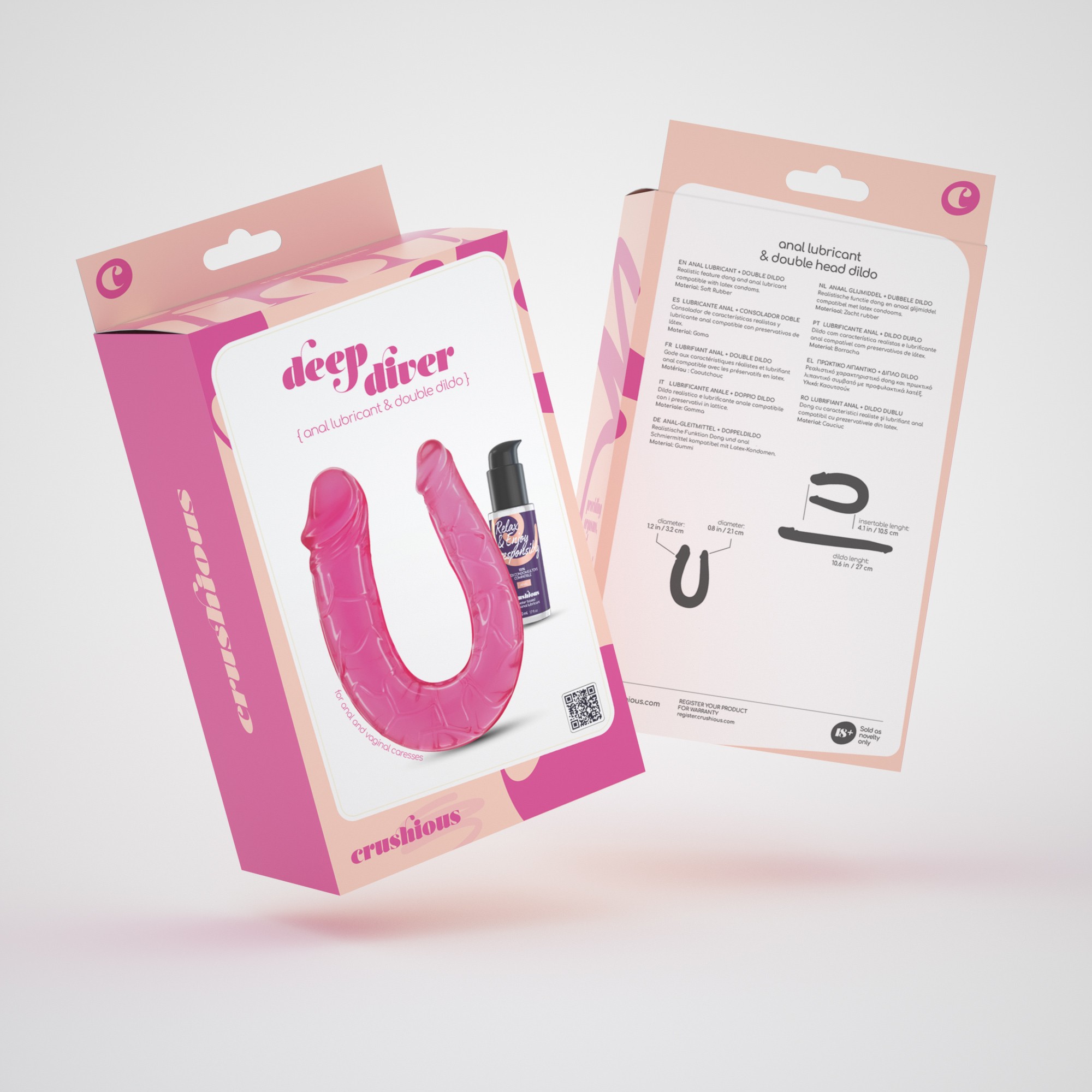 DEEP DIVER DILDO DOBLE CON LUBRICANTE ANAL 50ML CRUSHIOUS ROSA - Imagen 8