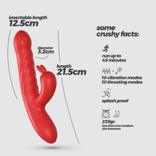 LAPIN VIBRADOR CONEJO RECARGABLE CON EMPUJE ROJO CRUSHIOUS - Imagen 8