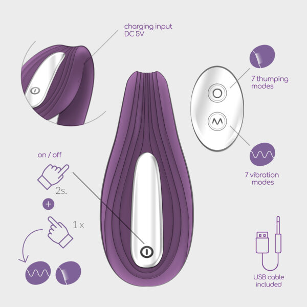 VIBRADOR RECARGABLE CON MANDO PLEASURISER Y REGALO DE LUBRICANTE A BASE DE AGUA CRUSHIOUS - Imagen 3