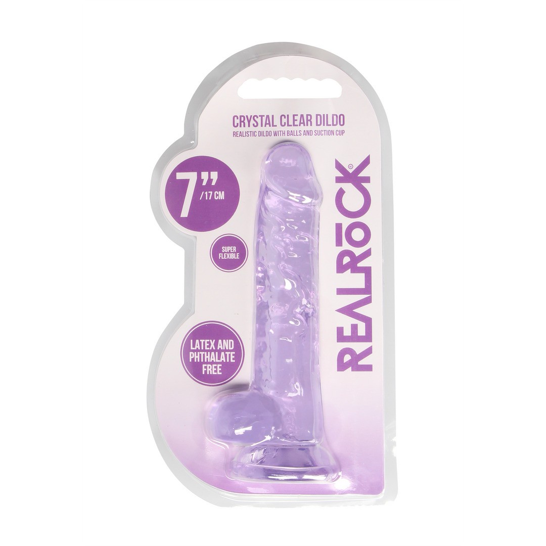 DILDO REALISTA CON TESTICULOS CRYSTAL CLEAR 7 /18 CM MORADO REALROCK