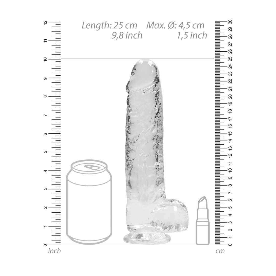 DILDO REALISTA CON TESTICULOS CRYSTAL CLEAR 9 /23CM TRANPARENTE REALROCK - Imagen 6