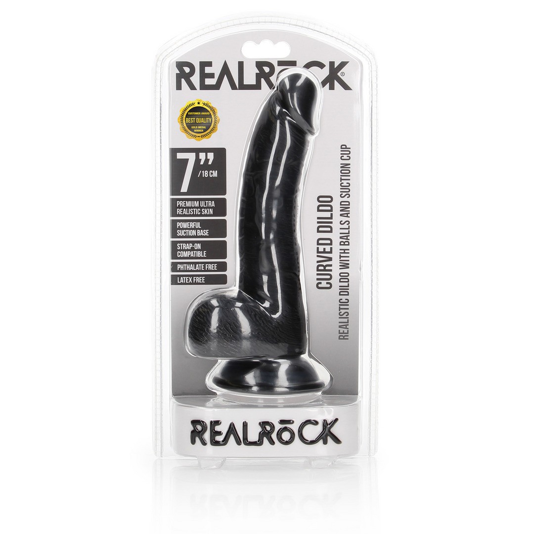 DILDO REALISTA CON TESTICULOS CURVED 7 /18CM NEGRO REALROCK