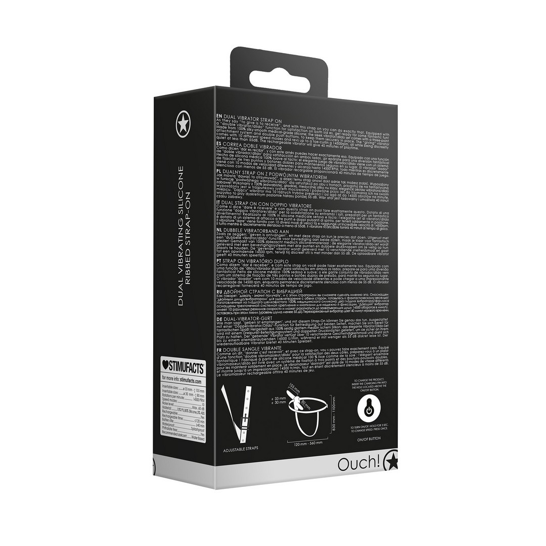 ARNÉS AJUSTABLE CON VIBRADORES RECARGABLES NEGRO OUCH! - Imagen 3