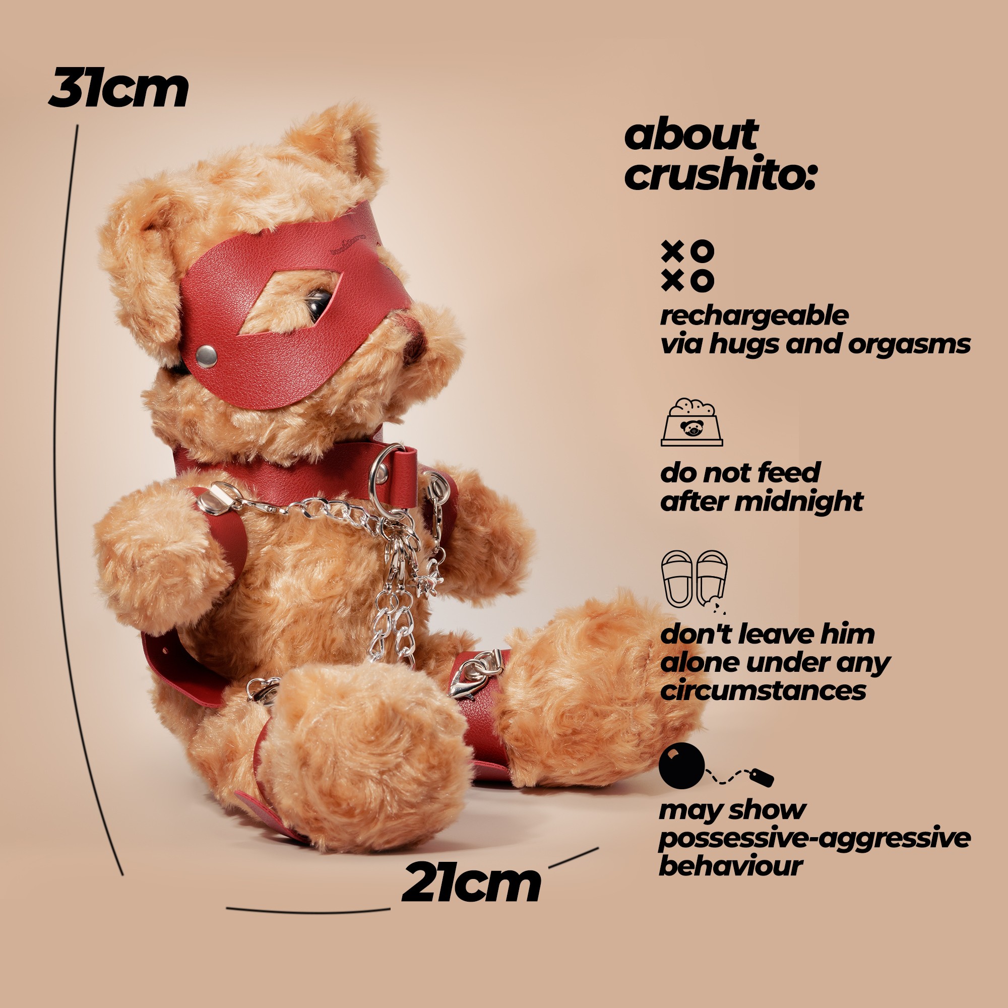 OSO TEDDY BONDAGE CRUSHITO ROJO 31CM CRUSHIOUS - Imagen 7