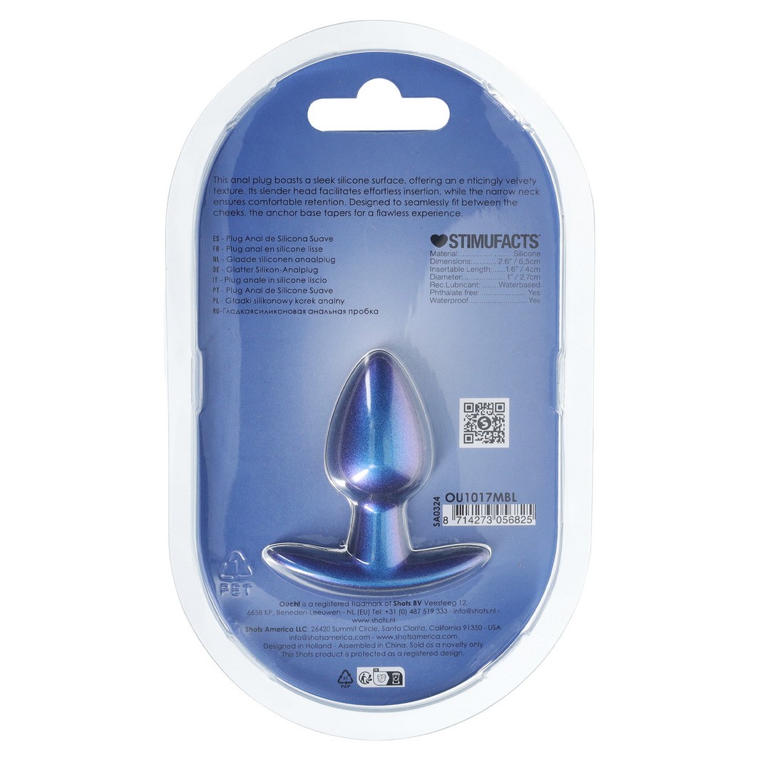 PLUG ANAL SMOOTH SILICONE SMALL 2.6 /6,5 CM METALLIC BLUE OUCH! - Imagen 3