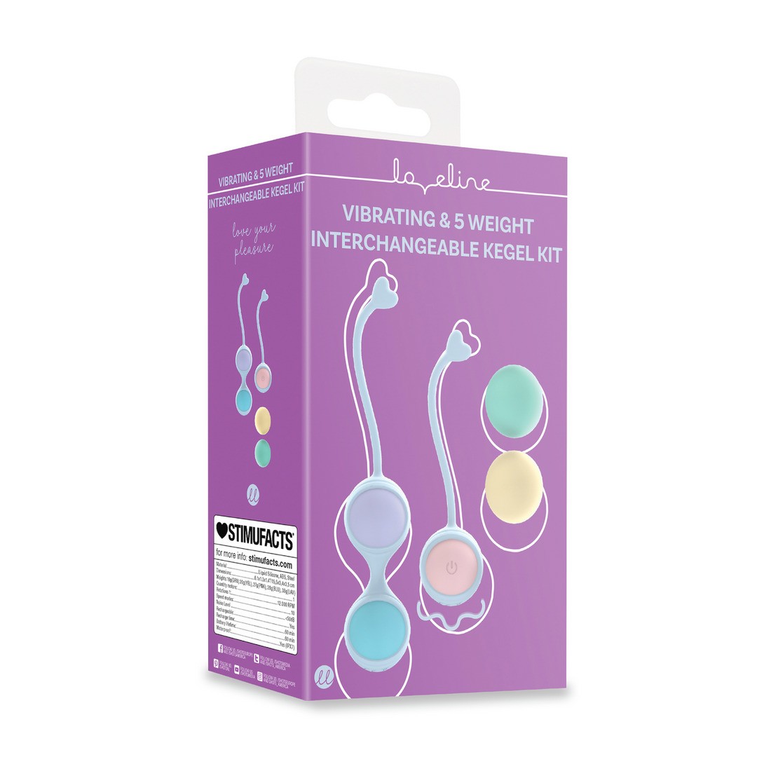 BOLAS VAGINALES VIBRANTES CON MANDO Y 5 PESOS INTERCAMBIABLES KEGEL KIT MORADO LOVELINE - Imagen 6