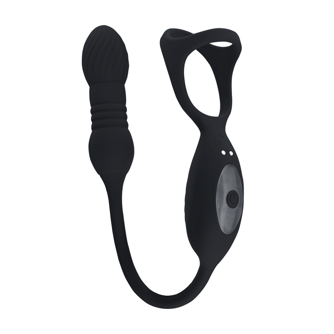 ANILLO VIBRATORIO PARA EL PENE CON IMPULSO Y ESTIMULADOR NEGRO LEVELZ