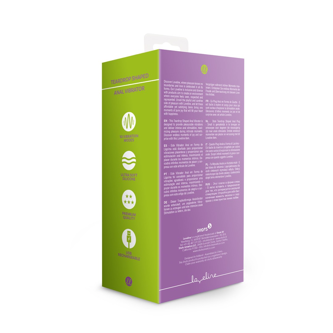 PLUG ANAL CON VIBRACIÓN EN FORMA DE LÁGRIMA CLEAR PURPLE LOVELINE - Imagen 3