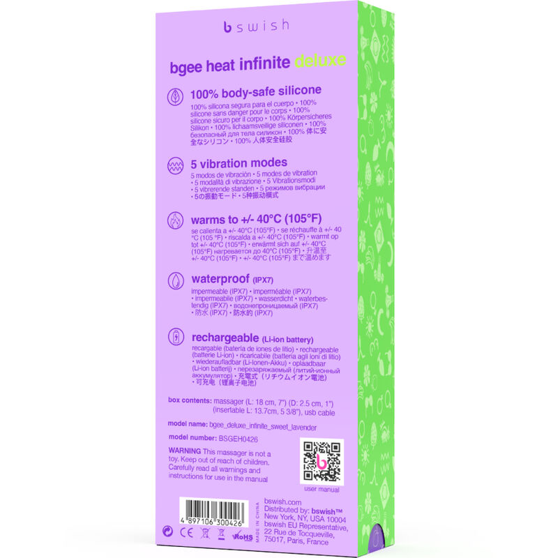 B SWISH - BGEE HEAT INFINITE DELUXE VIBRADOR RECARGABLE SILICONA LAVANDA - Imagen 5