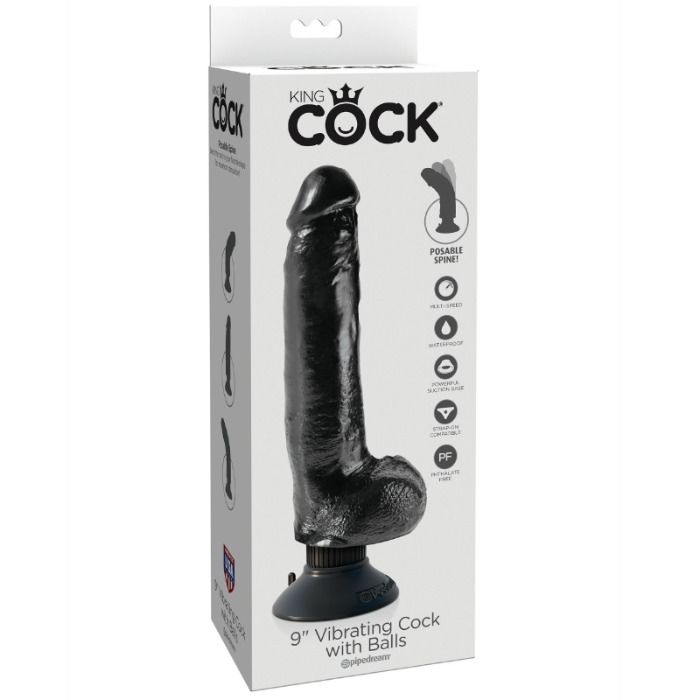 KING COCK - DILDO VIBRADOR CON TESTÍCULOS 23 CM NEGRO - Imagen 2